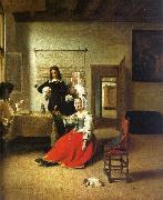 Pieter de Hooch Woman Drinking with Soldiers oil painting